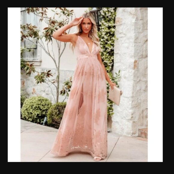 Vici x Luxxel Floral Pink Mauve Gown - Women's sz S - Picture 1 of 10